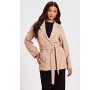 Quiz Stone Petite Tie Waist Blazer Stone 10