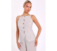 Quiz Stone Striped Boat Neck Waistcoat Stone 6