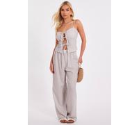 Quiz Women's Stone Striped Wide Leg Trousers | Size: 6 Quiz Stone 6