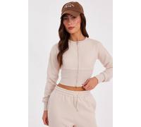 Quiz Stone Zip Front Cropped Sweatshirt Stone M