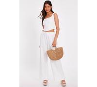 Quiz White Floral Embroidered Palazzo Trousers White 16