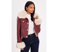 Quiz Wine Faux Fur Button Detail Jacket Wine XS