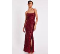 Quiz Wine Sequin Bow Back Maxi Dress Wine 16