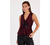 Quiz Wine Sequin Peplum Top Wine 8