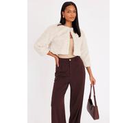 Quiz Women's Beige Faux Fur Cropped Cover Up | Size: Medium Quiz Beige M