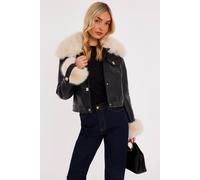 Quiz Women's Black Faux Fur Button Detail Jacket | Size: Small Quiz Black S