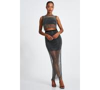 Quiz Women's Black Mesh Diamante Midaxi Skirt | Size: Small Quiz Black S
