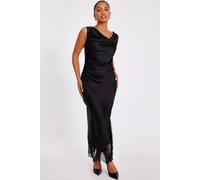 Black Petite Satin Lace Trim Midaxi Dress Quiz Black 8