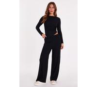 Quiz Women's Black Ribbed Wide Leg Trousers | Size: 10 Quiz Black 10