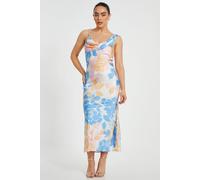 Blue Petite Satin Floral Midaxi Dress Quiz Blue 10