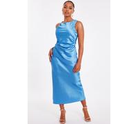 Blue Petite Satin Ruched Midaxi Dress Quiz Blue 12