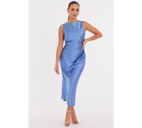Quiz Women's Blue Petite Satin Ruched Midaxi Dress | Size: 6 Quiz Blue 6