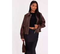Quiz Women's Brown Faux Leather Bomber Jacket | Size: Medium Quiz Brown M