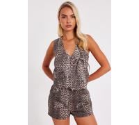 Quiz Women's Brown Leopard Print Denim Waistcoat | Size: 8 Quiz Brown 8