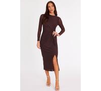 Quiz Women's Brown Petite Diamante Mesh Midaxi Dress | Size: 8 Quiz Brown 8