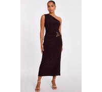 Quiz Women's Brown Petite One Shoulder Ruched Dress | Size: 14 Quiz Brown 14