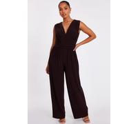 Quiz Brown Petite Ruched Wide Leg Jumpsuit Brown 12