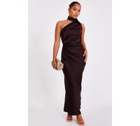 Quiz Women's Brown Petite Satin Wrap Neck Maxi Dress | Size: 10 Quiz Brown 10