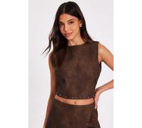Quiz Women's Brown Studded Faux Leather Top | Size: 8 Quiz Brown 8