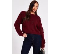 Quiz Women's Burgundy Bow Detail Cropped Jumper | Size: Large Quiz Burgundy L