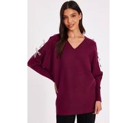 Quiz Women's Burgundy Diamante Bow Jumper | Size: Medium Quiz Burgundy M