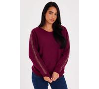 Quiz Women's Burgundy Diamante Sleeve Jumper | Size: Small Quiz Burgundy S