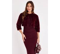 Quiz Women's Burgundy Faux Fur Cropped Cover Up | Size: Large Quiz Burgundy L