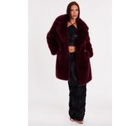 Quiz Women's Burgundy Faux Fur Longline Coat | Size: Small Quiz Burgundy S