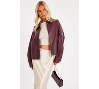 Quiz Women's Burgundy Faux Leather Bomber Jacket | Size: Medium Quiz Burgundy M