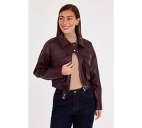 Quiz Women's Burgundy Faux Leather Cropped Bomber Jacket | Size: XS Quiz Burgundy XS