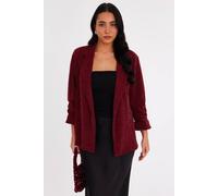 Quiz Women's Burgundy Glitter Ruched Sleeve Blazer | Size: 10 Quiz Burgundy 10