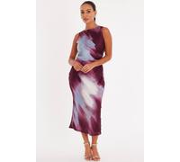 Quiz Women's Burgundy Petite Satin Printed Midaxi Dress | Size: 6 Quiz Burgundy 6