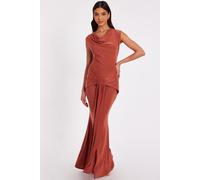 Quiz Women's Burnt Orange Drape Front Maxi Dress | Size: 12 Quiz Burnt Orange 12