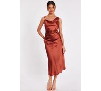 Quiz Women's Burnt Orange Satin Cowl Neck Midi Dress | Size: 12 Quiz Burnt Orange 12