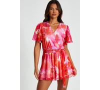 Floral Metallic Wrap Playsuit Quiz Pink 8
