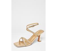 Quiz Women's Gold Diamante Cross Strap Flared Heels | Size: 7 Quiz Gold 7