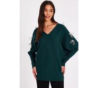 Quiz Women's Green Diamante Bow Jumper | Size: XL Quiz Green XL