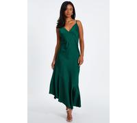 Green Petite Satin Asymmetric Midaxi Dress Quiz Green 8