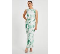 Green Petite Satin Marble Midaxi Dress Quiz Green 10