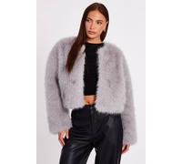Quiz Women's Grey Collarless Faux Fur Jacket | Size: 10 Quiz Grey 10