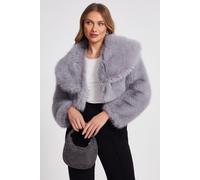 Quiz Women's Grey Faux Fur Cropped Jacket | Size: 14 Quiz Grey 14