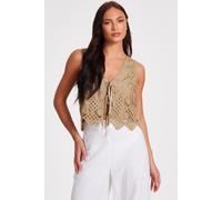 Quiz Women's Khaki Crochet Waistcoat | Size: 4 Quiz Khaki 4