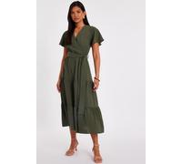 Quiz Women's Khaki Dobby Tie Waist Midi Dress | Size: 14 Quiz Khaki 14