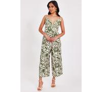 Khaki Petite Tropical Print Jumpsuit Quiz Khaki 8