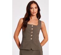 Quiz Women's Khaki Square Neck Waistcoat | Size: 12 Quiz Khaki 12