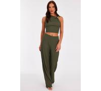 Quiz Women's Khaki Textured Wide Leg Trousers | Size: 10 Quiz Khaki 10