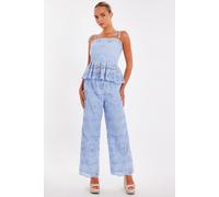 Quiz Women's Light Blue Embroidered Peplum Top | Size: 12 Quiz Light Blue 12