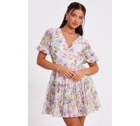 Quiz Women's Multi Petite Frill Skater Dress | Size: 8 Quiz Multicolor 8