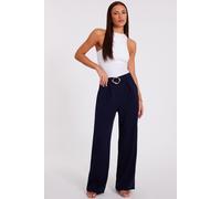 Quiz Women's Navy Buckle Palazzo Trousers | Size: 12 Quiz Navy 12