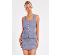 Quiz Women's Navy Gingham Button Front Waistcoat | Size: 6 Quiz Navy 6